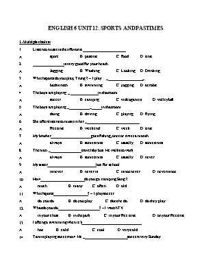 Bài tập Tiếng Anh Lớp 6 - Unit 12 Sports and pastimes